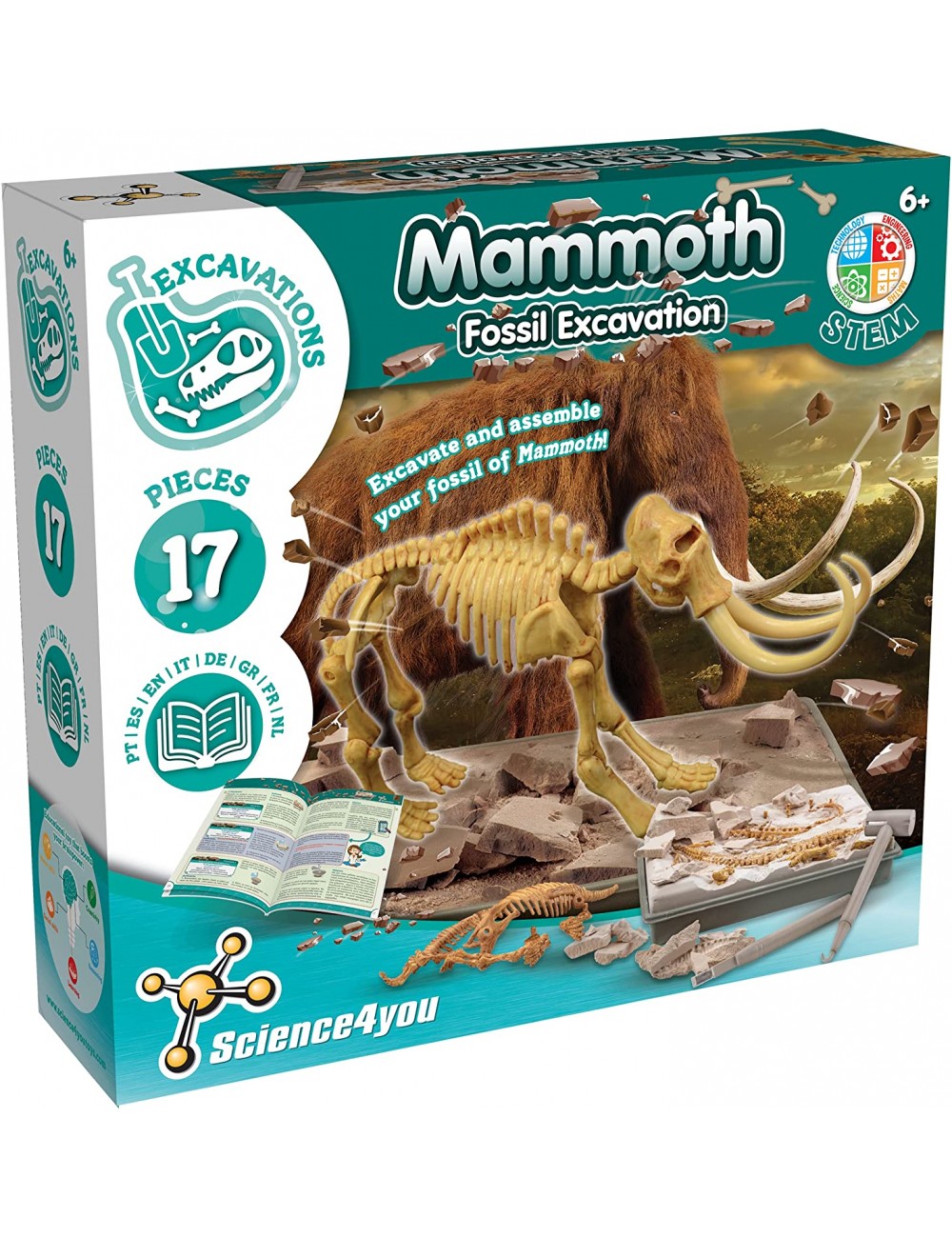 Excavaciones Fósiles - Mamut, Juguete Educativo y Científico para Niños +6  Años
